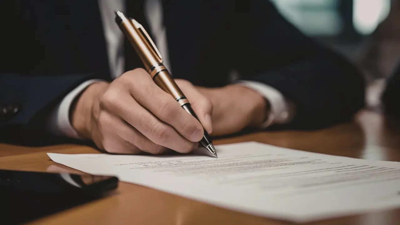 Signature d’un acte de cession de fonds de commerce, formalités administratives et documents juridiques lors de la vente d’entreprise.